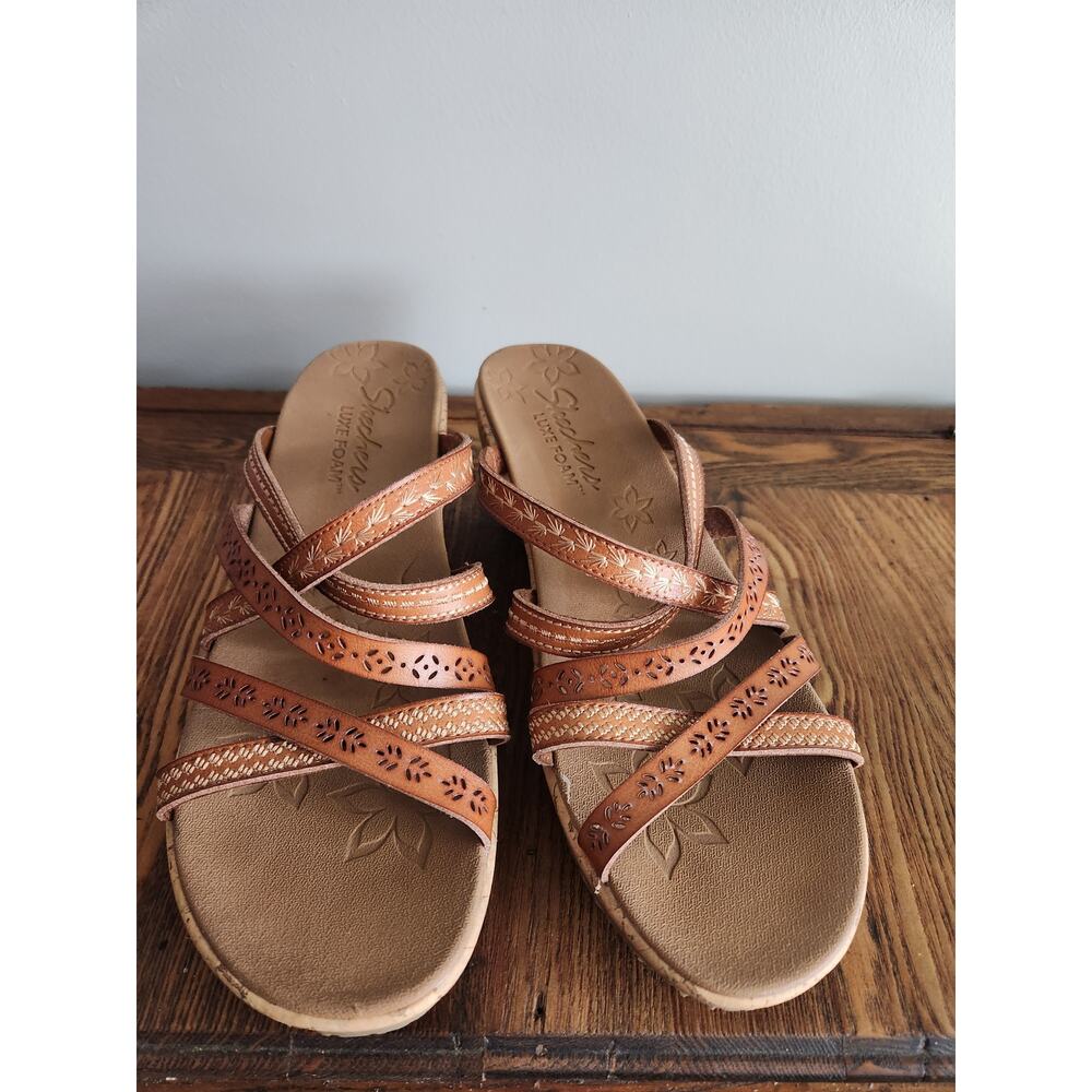 Skechers Beverlee Tiger Posse Slip On Brown Strappy Sandals Womens Size 8.5